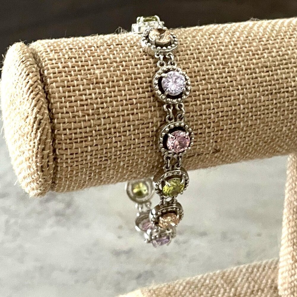 .925 Sterling Silver Multicolor Simulated Gemston… - image 3